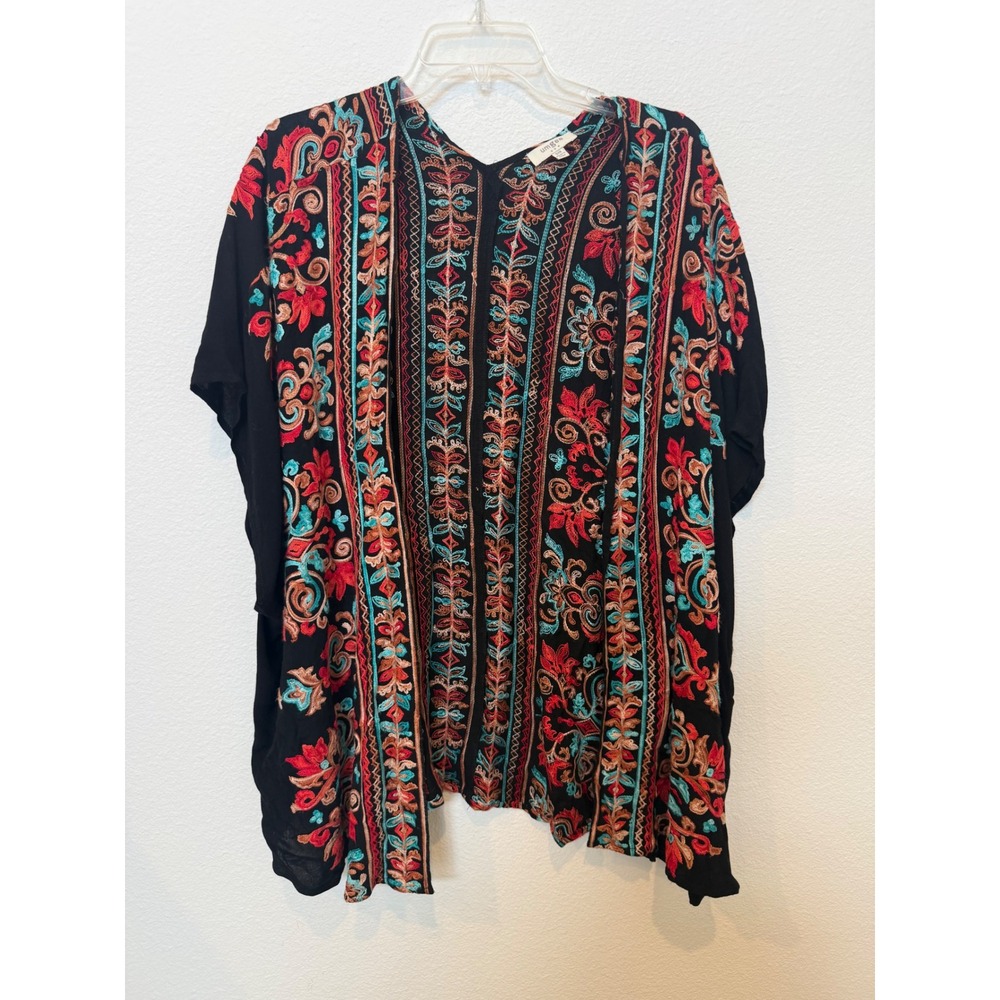 Umgee Black Embroidered Boho Kimono Cardigan Top S/M Floral Festival